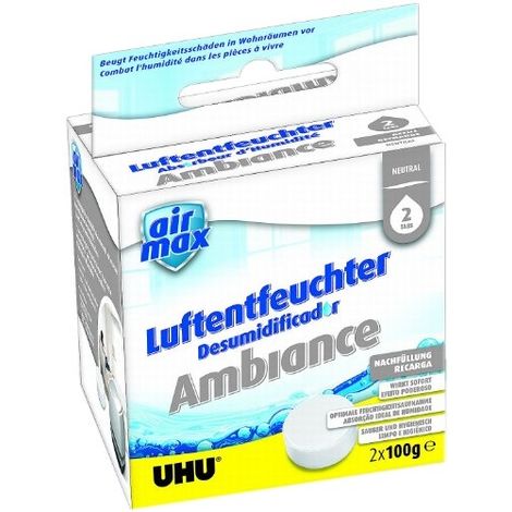 BOÎTE DE 2 RECHARGES DE 100G POUR ABSORBEUR D'HUMIDITÉ 37355 - L7,6 X H7,6 X P6,2 CM GRIS BLANC