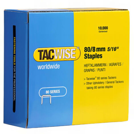 Tacwise – Boîte de 10000 agrafes galvanisées 80 L 8 mm – Pour agrafeuses pneumatiques – Applications tapisserie et rembourrage - TA-0382