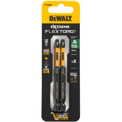 Dewalt – Lot de 2 embouts de vissage Torx T25 en acier – Vissage rapide et efficace – Pour visseuses électriques et manuelles