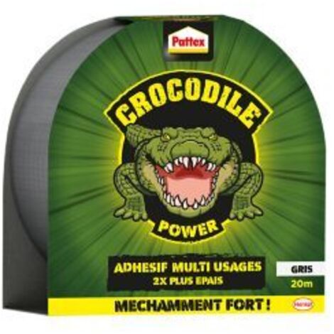 Pattex Crocodile Power Tape Extrême, Ruban Adhésif 2 Fois Plus Épais et Résistant, Bande Adhésive Extra Collante pour Réparations, Rouleau Adhésif Adapté à de Nombreux Usages, Gris, 20 m (1/5)