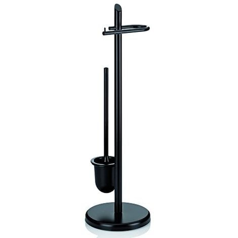 KELA 20542 SET WC SUPPORT PAPIER TOILETTE + BROSSE, MÉTAL NOIR, HAUTEUR 73 CM, KEN'