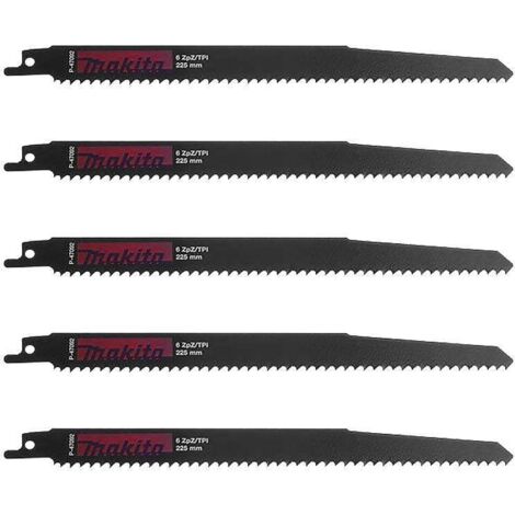Makita – Scie alternative 225mm P47092 – Lot de 5 lames HCS 6TPI – Pour coupes rapides dans bois, PVC et plastiques – Longueur utile 205mm