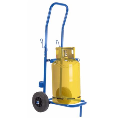 Toolland Chariot pour bouteille de gaz bleu 100 kg chaîne de sécurité réglable cadre en acier inoxydable grandes roues 20 cm adapté aux bouteilles de propane butane fûts de bière intérieur extérieur (1/8)
