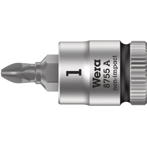 WERA 05003353001 8755 A DOUILLE-EMBOUT POZIDRIV ZYKLOP À EMMANCHEMENT 1/4'', PZ 1 X 28 MM, NOIR (1/5)