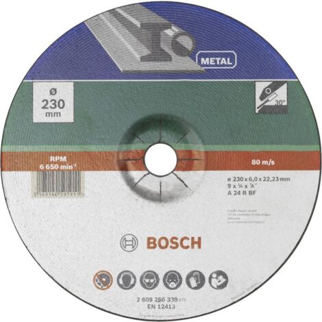 BOSCH 2609256339 MEULE À ÉBARBER À MOYEU DÉPORTÉ POUR MÉTAUX DIAMÈTRE 230 MM DIAMÈTRE D'ALÉSAGE 22,23 EPAISSEUR 6 MM (1/2)