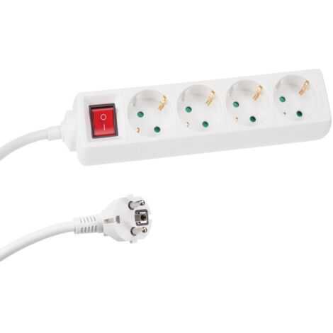 Perel Multiprise avec interrupteur, 4 prises type F Schuko avec sécurité enfants, câble H05VV-F 3G1.5 de 1,5 m, 3680 W, IP20, blanche, 16 A, 230 V (1/5)