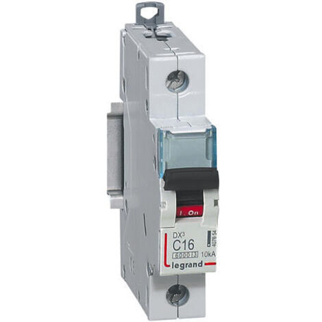 Disjoncteur DX³6000 arrivée haute et départ bas à vis 1 Pôle 230V à 400V 16A courbe C 1 module LEGRAND 407654