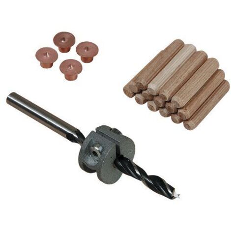 ENSEMBLE POUR ASSEMBLER, 8MM. (4 CENTREURS, FORET À BOIS, BUTÉE DE PROFONDEUR, TOURILLONS) (1/5)