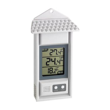Thermomètre numérique intérieur/extérieur – Plage de mesure -20 à +70 °C – Affichage clair – Mémoire max/min – Dimensions 150x80x29mm – Tfa Dostmann