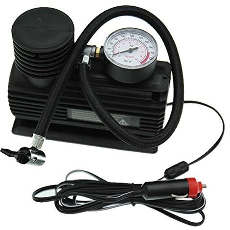 Eufab – Compresseur Mini 21066 12V 17 bar – Manomètre analogique – Gonflage pneus voiture, moto, vélo – 3 adaptateurs inclus