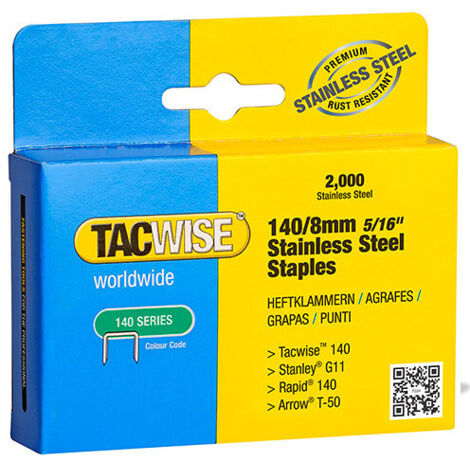 TACWISE 1216 BOÎTE DE 2000 AGRAFES EN ACIER INOXYDABLE 8 MM TYPE 140 (1/2)