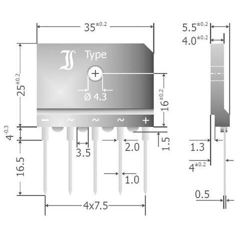 Pont redresseur TRU COMPONENTS TC-DBI25-16A 1582049 1600 V 25 A Triphasé SIL-5 1 pc(s) (1/2)