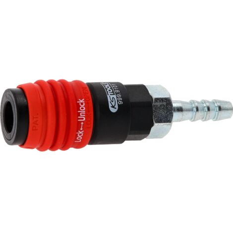 KS TOOLS 999.9101 RACCORD DE SÉCURITÉ UNIVERSEL 3 EN 1 POUR AIR COMPRIMÉ 9 MM AVEC EMBOUT DE TUYAU (1/4)