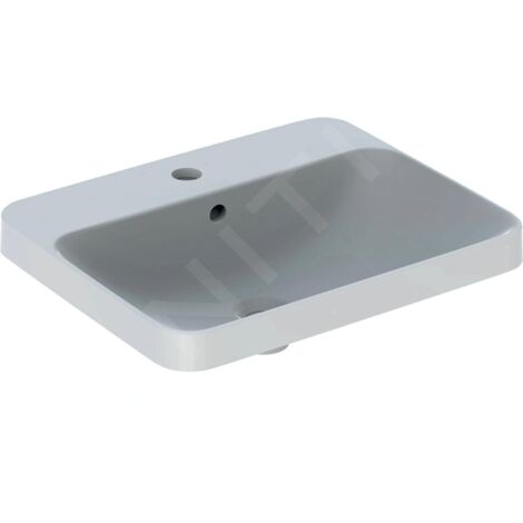 Geberit – Vasque à encastrer 550x450 mm – Trop-plein – Trou pour robinetterie – Grès blanc – Hauteur 17,8 cm