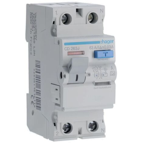Hager – Interrupteur différentiel 63A type A 30mA bipolaire – Protection circuits spécialisés – Système de connexion à vis – Bornes alignées (1/5)