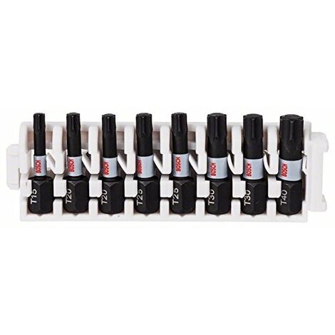 Bosch – Embout pour visseuse T15, T20, T25, T30, T40 – Acier modifié S2 – Longueur 25 mm – Kit de 8 pièces pour applications intensives - A315302