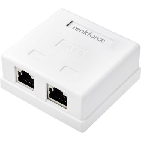 RENKFORCE ADAPTATEUR RÉSEAU MONTAGE APPARENT (EN SAILLIE) CAT 6 2 PORTS BLANC RF-4540914 (1/5)
