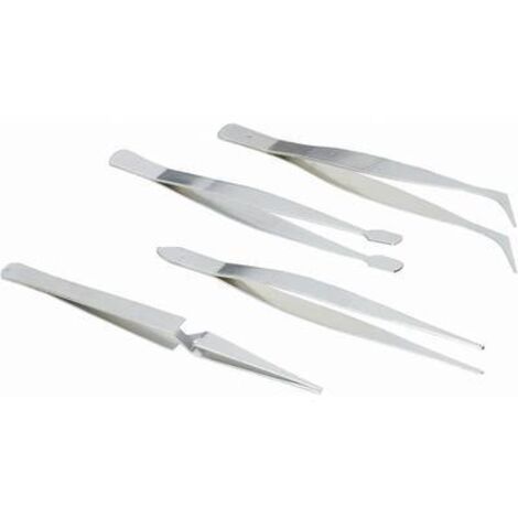Brüder Mannesmann – Jeu de pinces brucelles 615 4 pièces inoxydable – Pincettes pointues, plates, rondes et trapézoïdales 110 mm – Pour travaux de précision - W65934 (1/2)
