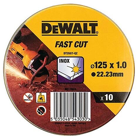 Dewalt – Disques de coupe abrasifs 125mm DT3507QZ – Lot de 10 – Pour acier inoxydable – Compatible meuleuses à fil et sans fil - 10pcs (1/7)