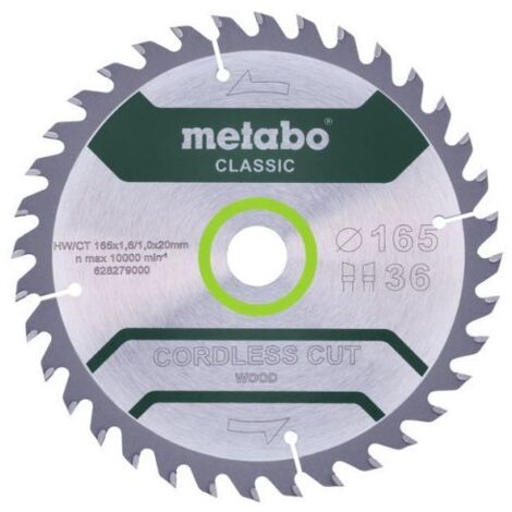 METABO CORDLESS CUT WOOD CLASSIC 628279000 LAME DE SCIE CIRCULAIRE 165 X 20 X 1 MM NOMBRE DE DENTS: 36 1 PC(S) (1/5)