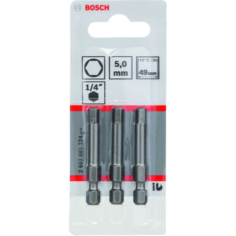Bosch – Embouts hexagonaux 6 pans T6L49 – Lot de 3 pièces – Acier S2 extra-dur – Longueur 49 mm pour vissage métal