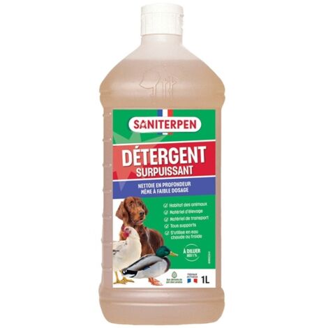 Nettoyant surpuissant Saniterpen 1L – Détergent concentré pour habitat animal – Nettoyage manuel ou haute pression – Biodégradable – Action Pin