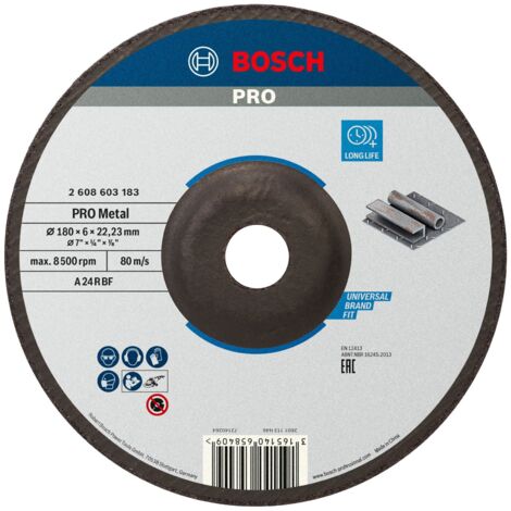 BOSH 2608603183 MEULE À ÉBARBER À MOYEU DÉPORTÉ STANDARD FOR METAL A 24 P BF 180 MM 22,23 MM 6,0 MM