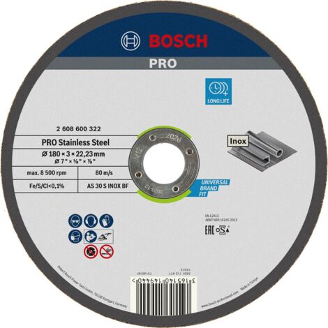 BOSCH 2608600322 DISQUE À TRONÇONNER À MOYEU PLAT AS 30 S INOX BF 180 MM 3,0 MM