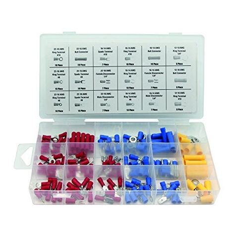 Toolland – Assortiment de cosses à sertir 150 pcs – HAS05 – Section 0.5 à 6 mm² – Coffret avec identification rapide – Résistantes à l'huile et à l'abrasion - S416322