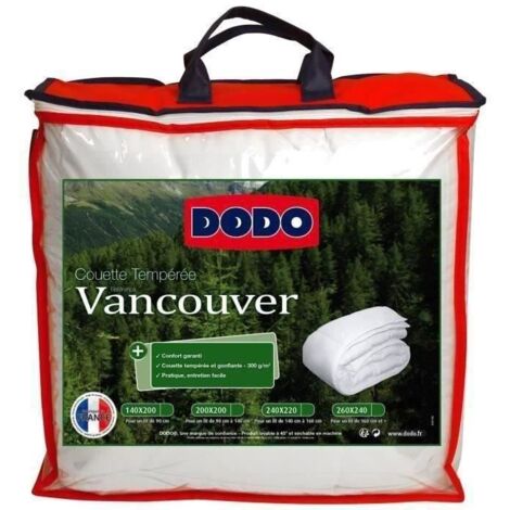 Dodo – Couette tempérée Vancouver 240 x 260 cm – Enveloppe polycoton – Confort optimal 18-22°C – Légère et douce au toucher