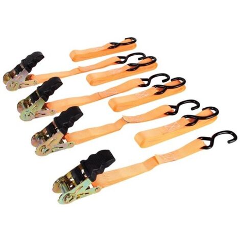 Perel – Sangle d'arrimage avec tendeur à cliquet 500 kg – 25 mm x 5 m – Résistante aux UV et à l'humidité – Lot de 4 pièces