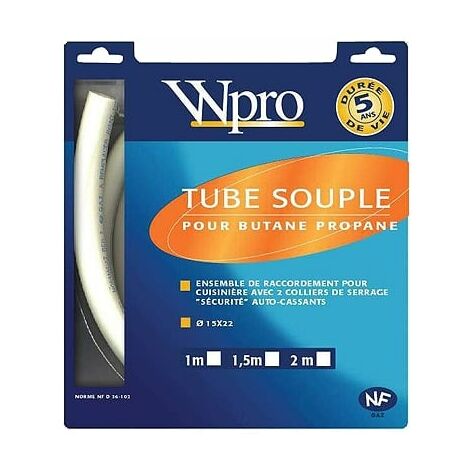 Tuyau flexible gaz butane propane 1,5m – Caoutchouc durable 5 ans – Filetage plomberie – Pour connexions sécurisées – Wpro - TBC159 (1/10)