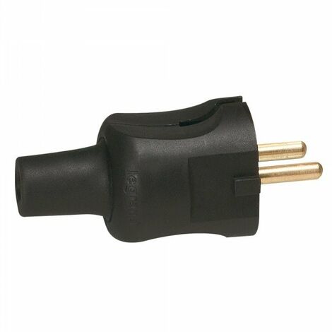 Fiche caoutchouc 2 Pôles 16A noir sortie droite LEGRAND 050451 (1/4)