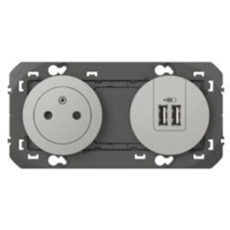 PRISE DE COURANT LEGRAND DOOXIE 2P+T SURFACE + MODULE DE CHARGE 2 USB TYPEA 3A PRÉCÂBLÉS FINITION ALUMINIUM LEG600442