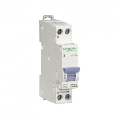 Schneider Electric – Disjoncteur unipolaire 20729 1P+N 32A – Courbe C – Protection circuits 3 kA – Installation sur rail DIN - CLIC 1 P (1/5)