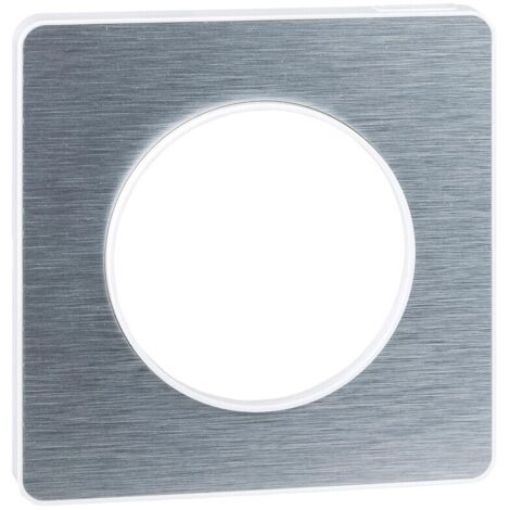 Schneider Electric – Plaque aluminium brossé 1 poste – Gamme Odace Touch – Finition avec liseré blanc – Dimensions 85x85mm – IP21 IK04