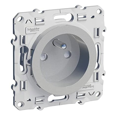 Odace, prise de courant 2P+T Alu, à vis, connexion rapide, spéciale rénovation (S530049)