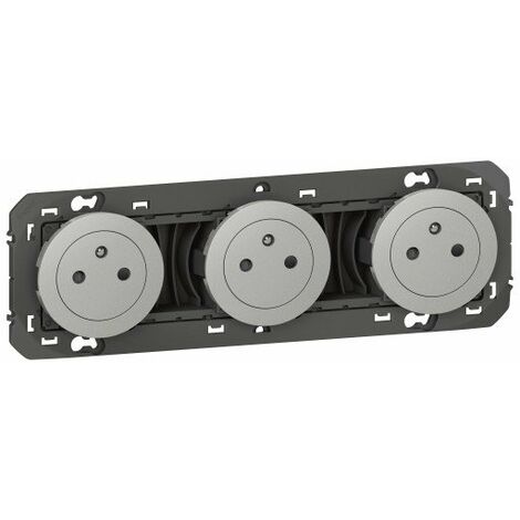 Legrand – Prise de courant triple 2P+T surface précâblée – 16A – IP20 – Mécanisme en thermoplastique finition alu – Montage encastré ou saillie