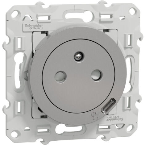Schneider Electric – Prise de courant affleurante 2P+T avec USB Type-C – Aluminium – Raccordement facile et sécurisé – Design hygiénique