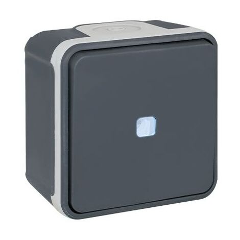 EUROHM OXXO INTERRUPTEUR VA ET VIENT LUMINEUX ÉTANCHE COMPLET ANTHRACITE IP55 - 60801 (1/5)