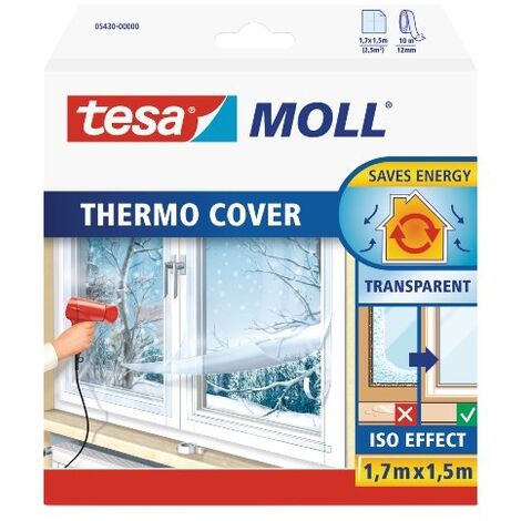 Tesa – Film isolant thermique transparent pour fenêtres – Dimensions 1,7 m x 1,5 m – Film PET avec adhésif double-face – Économie d'énergie jusqu'à 8%