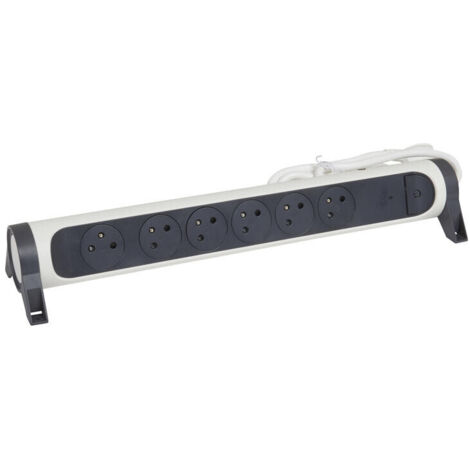 Rallonge 6x2P+T Surface avec inter, cordon 1,5m et disjoncteur+LED - blanc/gris (049441) (1/6)