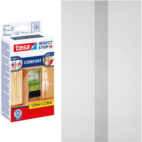 Tesa – Moustiquaire de porte 553890002100 – Dimensions 1200 x 2200 mm – Fibre de verre résistante aux UV – Installation sans perçage - S27108 (1/6)