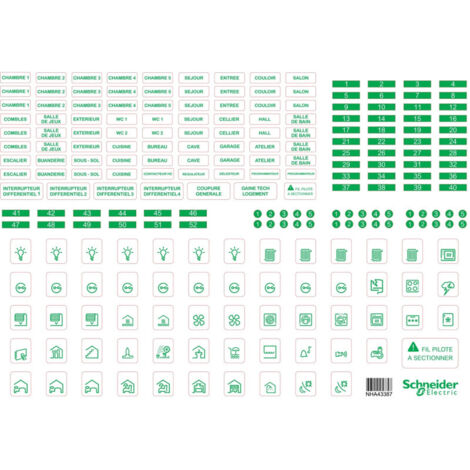 Schneider Electric – Lot de 10 feuilles A4 de symboles autocollants RESI9 adhésifs – Compatibles Mureva Styl – R9H13228