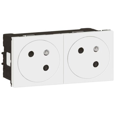 Legrand – Prise de courant complète 2x2P+T inclinaison 45° – Double prise blanche Mosaic EU – Indice de protection IP20 – Pour installation électrique (1/4)