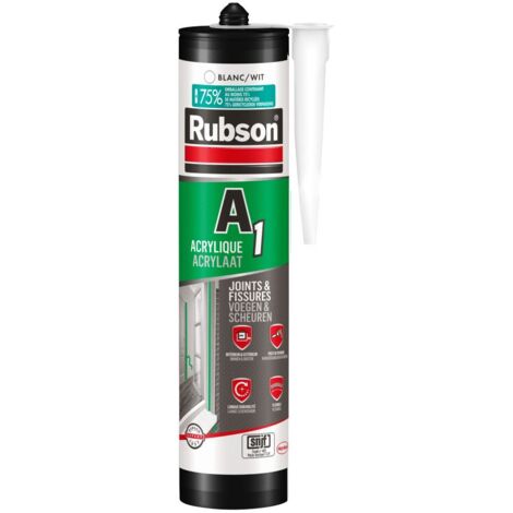 Rubson A1 Mastic acrylique Blanc pour joints et fissures, intérieur/extérieur, certifié SNJF, Cartouche 300ml