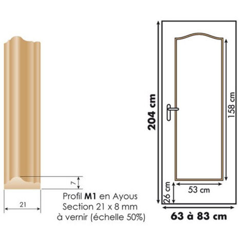 Décor de porte coulissante en bois exotique à vernir – Panneau 1 doucine – Pour espaces intérieurs – Installation facile (1/2)