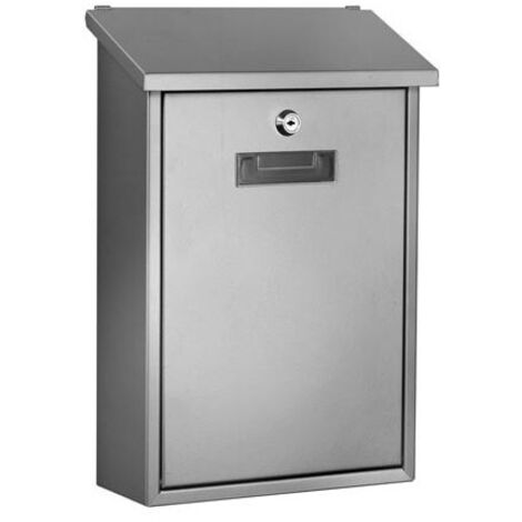Perel Boîte aux lettres murale Berlin pour extérieur gris argent avec porte-nom et serrure, boîte aux lettres en acier inoxydable avec 2 clés et accessoires de fixation, résistante aux intempéries (1/10)