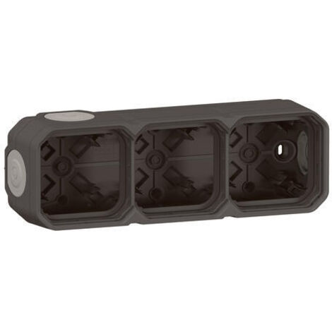 BOÎTIER SAILLIE ÉTANCHE PLEXO 3 POSTES HORIZONTAUX ET VERTICAUX SANS CLOISON AVEC 5 EMBOUTS À MEMBRANE - ANTHRACITE (1/9)