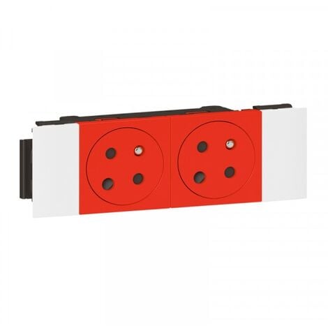 DOUBLE PRISE DE COURANT 2P+T SURFACE À DÉTROMPAGE SOLUCLIP POUR GOULOTTE MOSAIC À CLIPPAGE DIRECT 4 MODULES - ROUGE